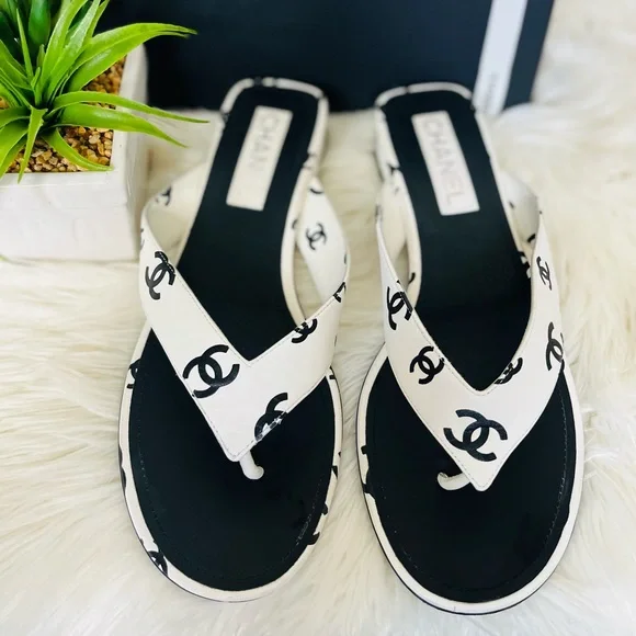 Chanel Logo Thong Sandals